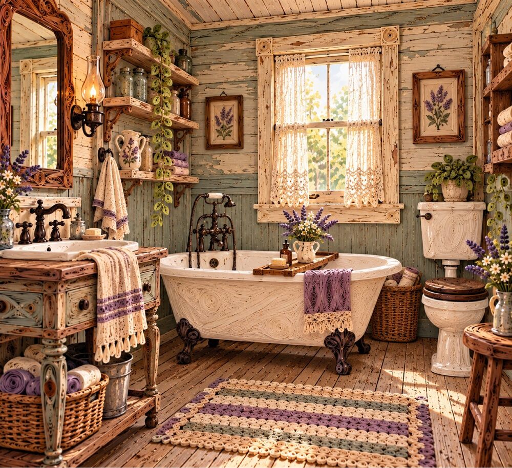 8x8 Framed Vintage Cottage Bathroom Art Print